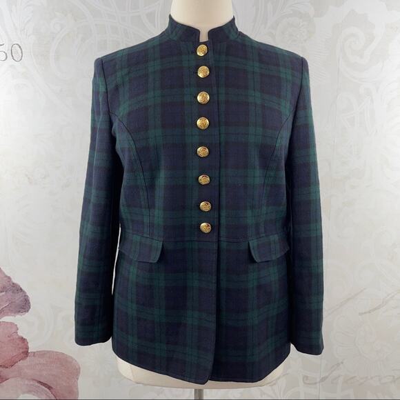 Talbots Petites navy and green plaid blazer Size 16